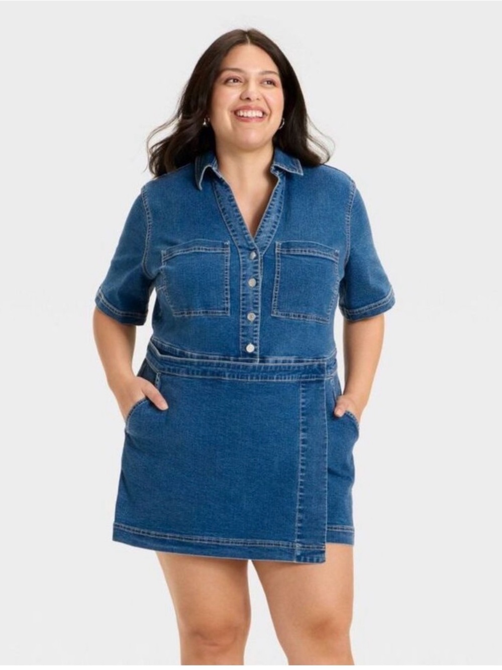 Ava & Viv Blue Denim Mini Shirt Dress